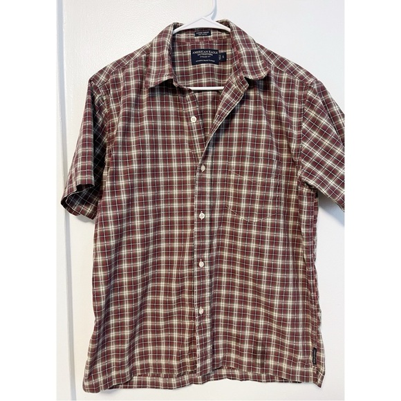 American Eagle Outfitters • Corded Tartan Plaid Button Down Shirt Red Green - Picture 1 of 5